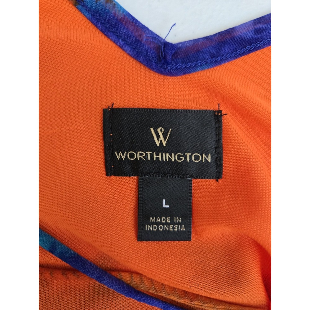Worthington Women's L Orange Blue Purple Tie Dye Layered Chiffon Cross Tie‎ Tank - Picture 2 of 16